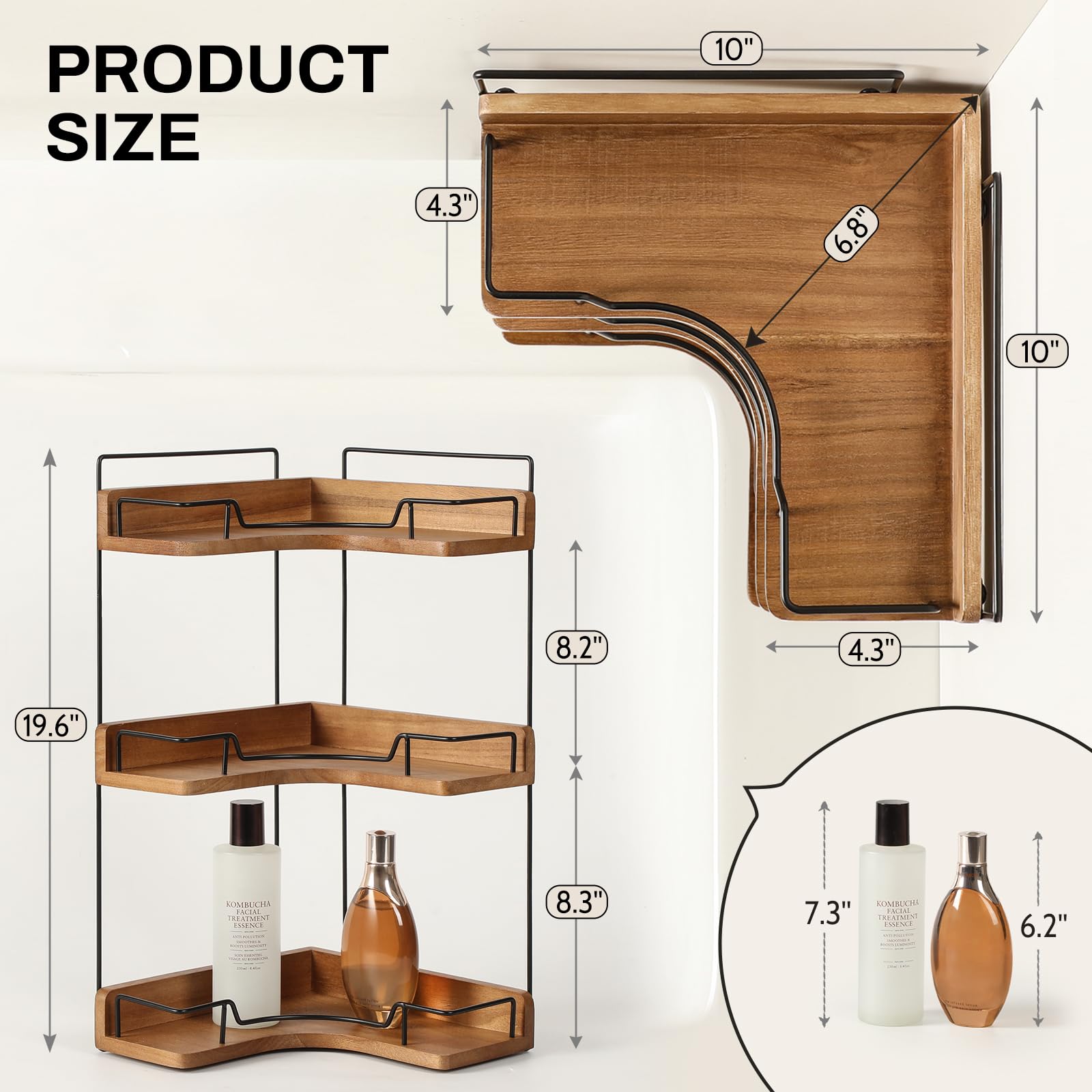 Snuvid wooden corner shelf with stainless steel rods for durability.