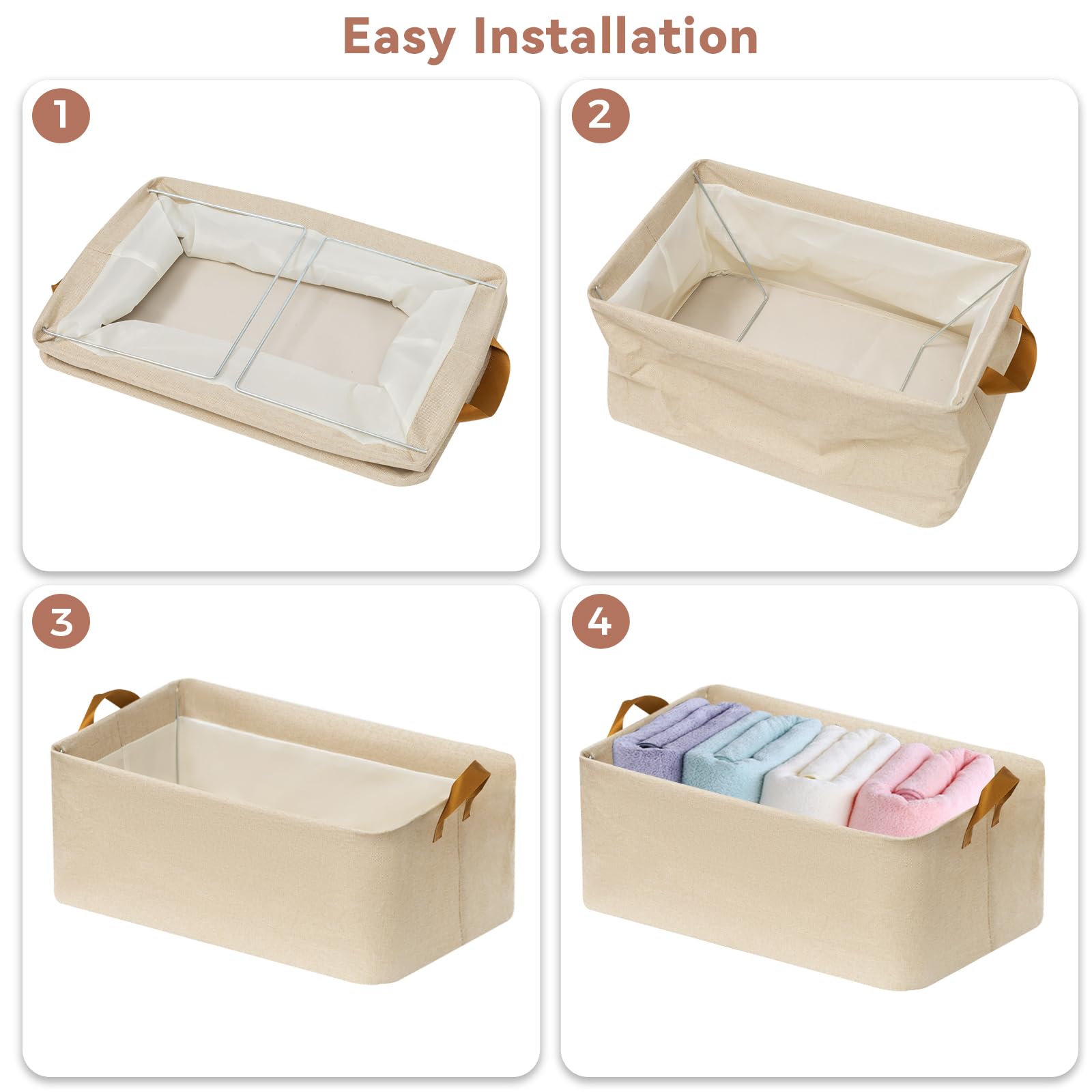 SNWDN beige fabric bin resting on table shows sturdy bottom