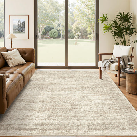 Soalmost 5x7 beige rug close-up texture for cozy feet and easy cleaning.