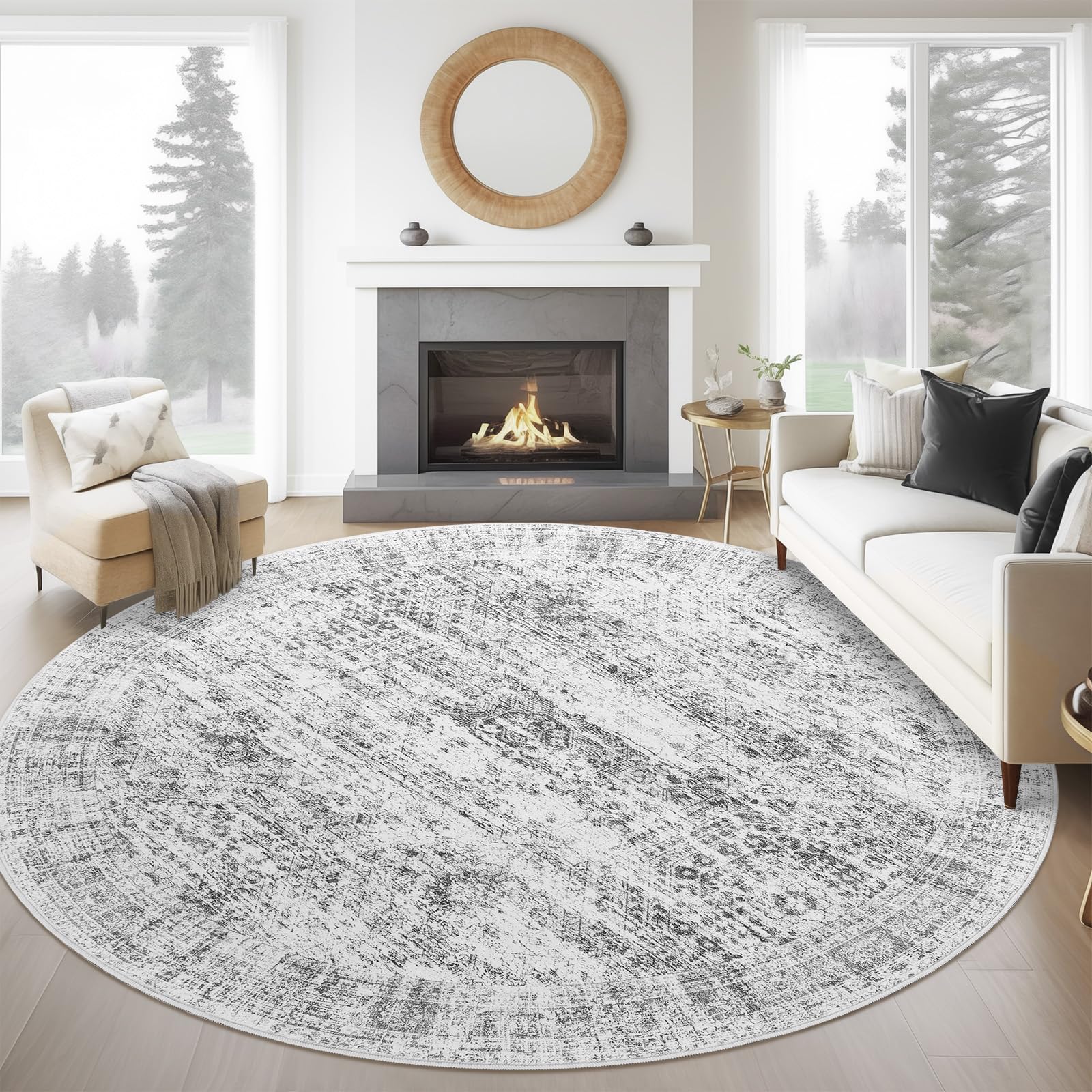 Soalmost 6x6 grey round rug close-up texture and soft underfoot