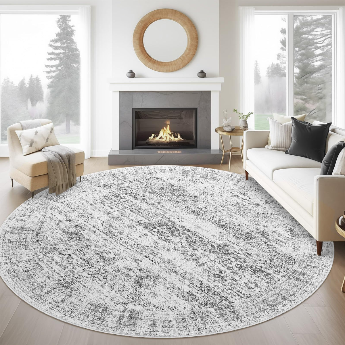 Soalmost 6x6 grey round rug close-up texture and soft underfoot