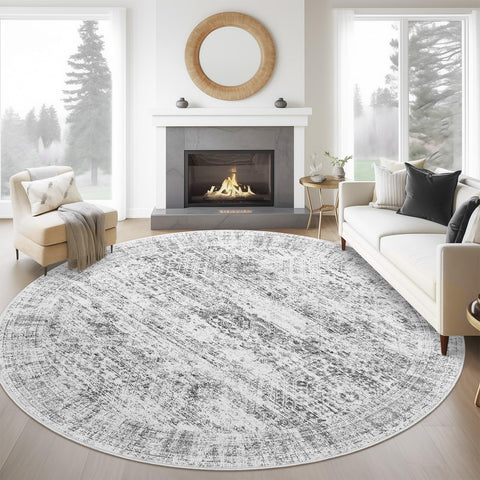 Soalmost 6x6 grey round rug close-up texture and soft underfoot