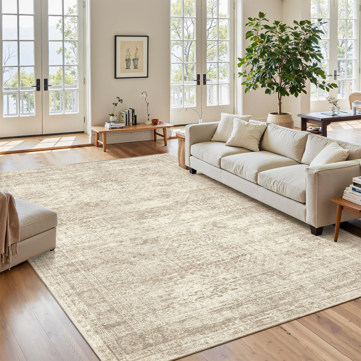 Soalmost 7x9 area rug living room abstract design for cozy, foot-friendly comfort
