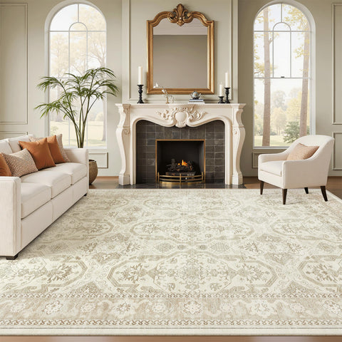 Soalmost 8x10 rug features non-slip backing to help keep floors stable.