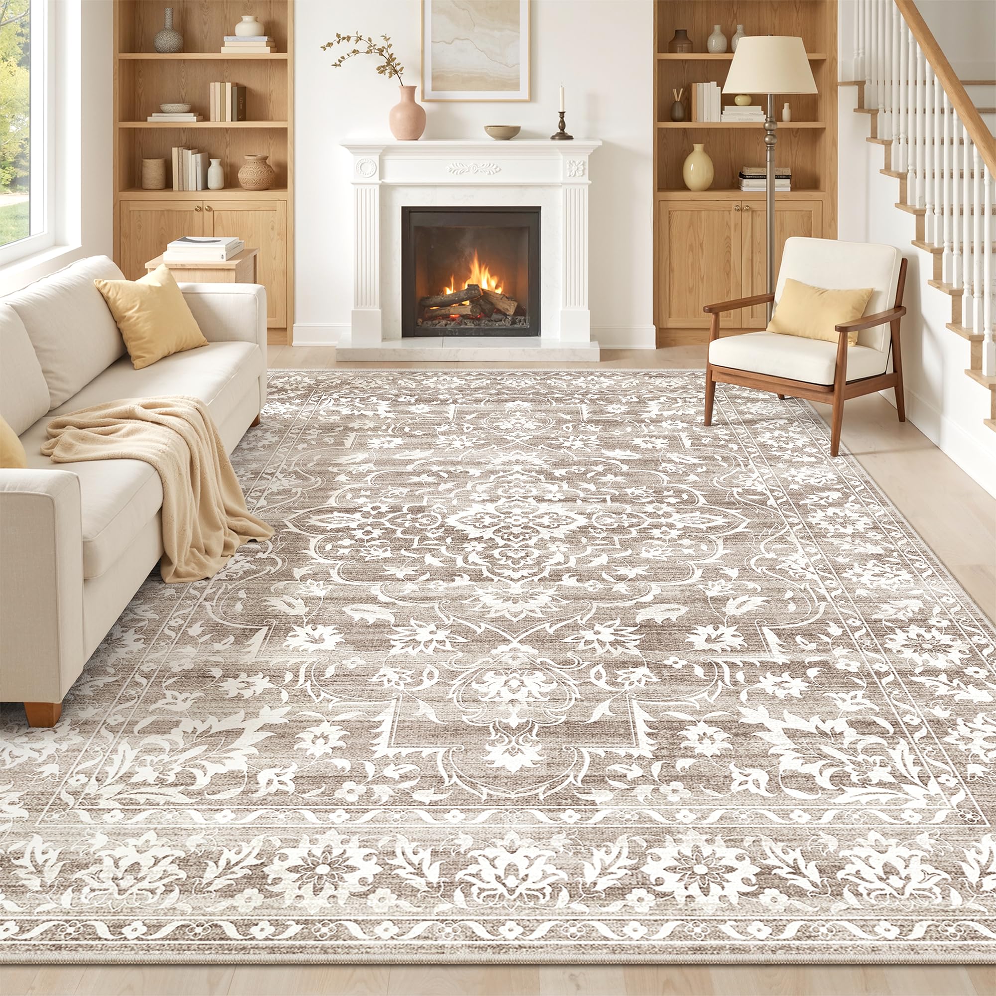 Soalmost 8x10 washable area rug for living rooms with easy-clean design.