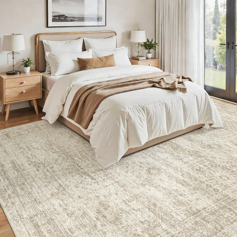 Soalmost 8x12 soft pile offers cozy underfoot feel for barefoot strolls.