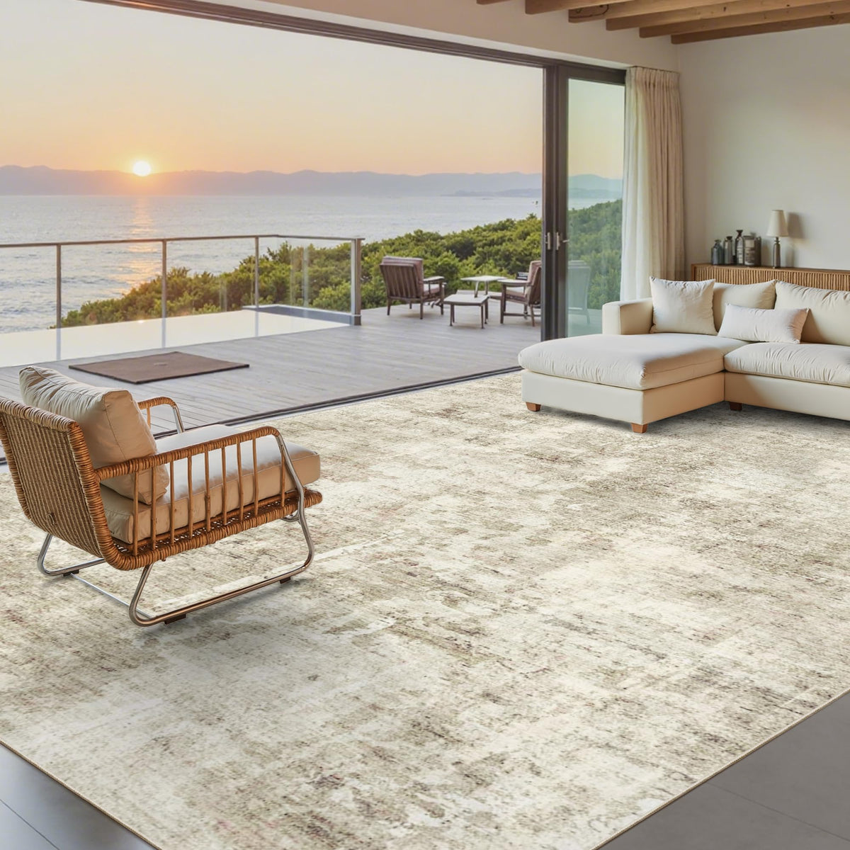 Soalmost Abstract Rug 8x10 beige-gray with a modern abstract design for living room elegance.