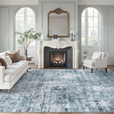 Soalmost Abstract Rug 8x10 with neutral design enhances modern living rooms.