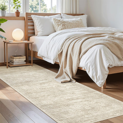 Soalmost beige bedroom-entryway runner suits multiple rooms with versatility.