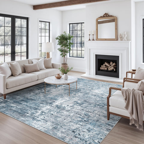 Soalmost Dining and entry rug adds color while staying practical.