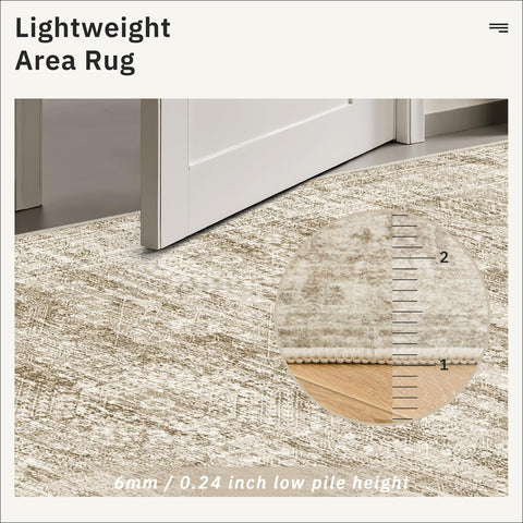 Soalmost easy-care rug transitions between living, dining, and bedroom