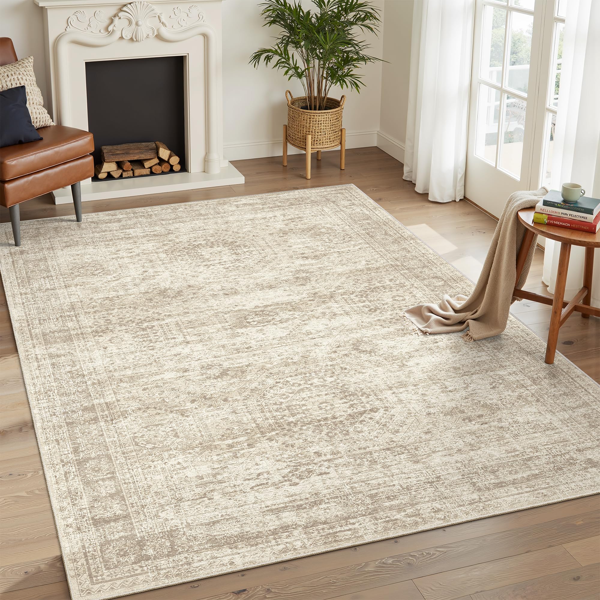 Soalmost low-pile rug reduces tripping risk in high-traffic rooms.