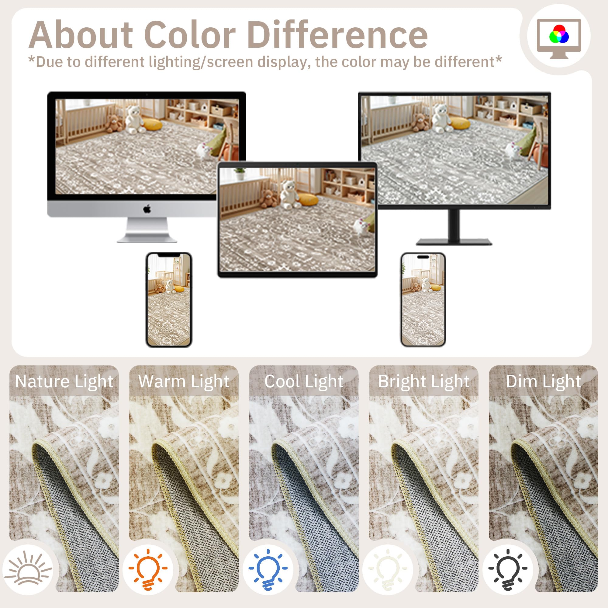 Soalmost light brown vintage floral rug blends with neutral decor and tones.