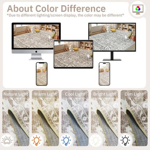 Soalmost light brown vintage floral rug blends with neutral decor and tones.