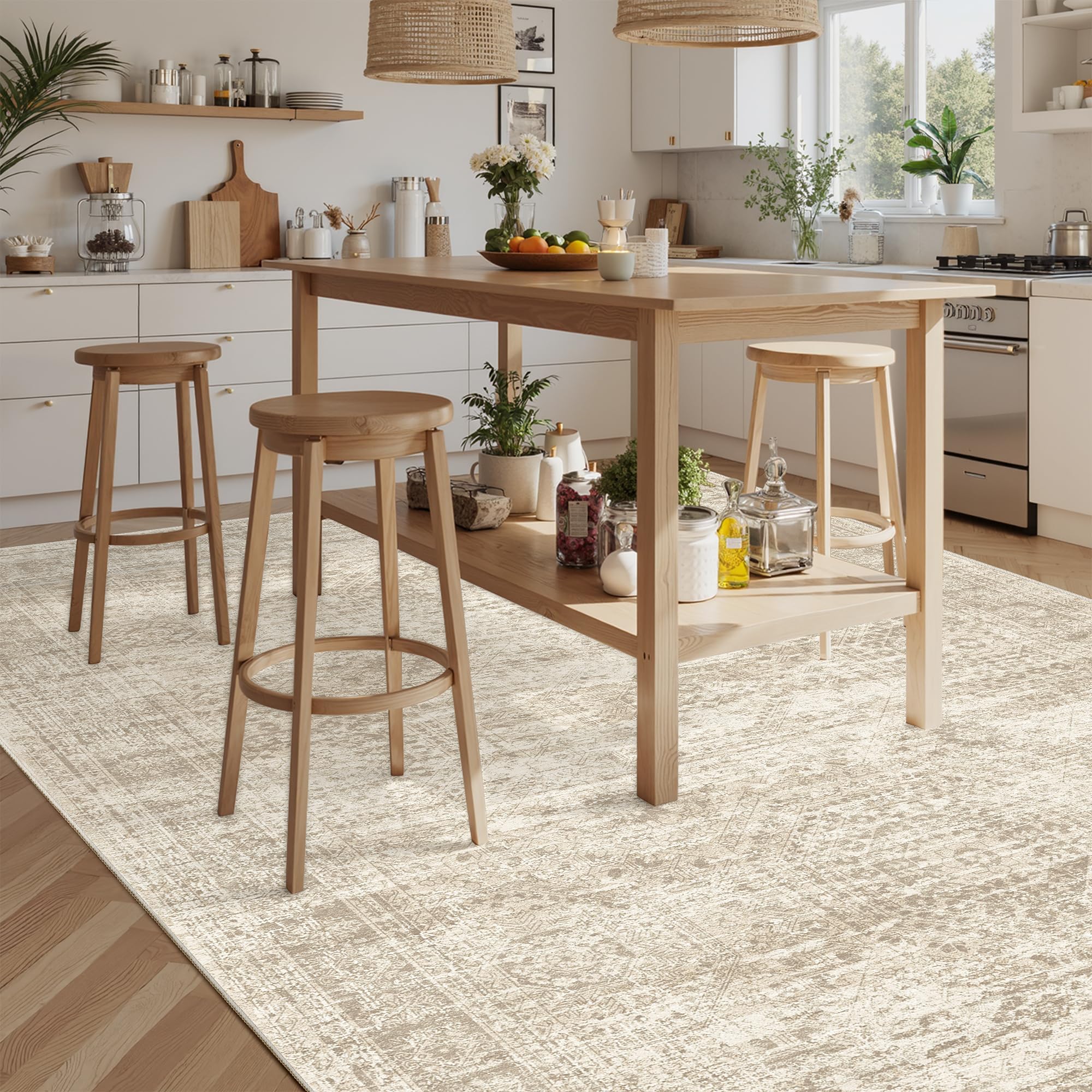 Soalmost neutral colors living room rug — versatile décor compatibility.
