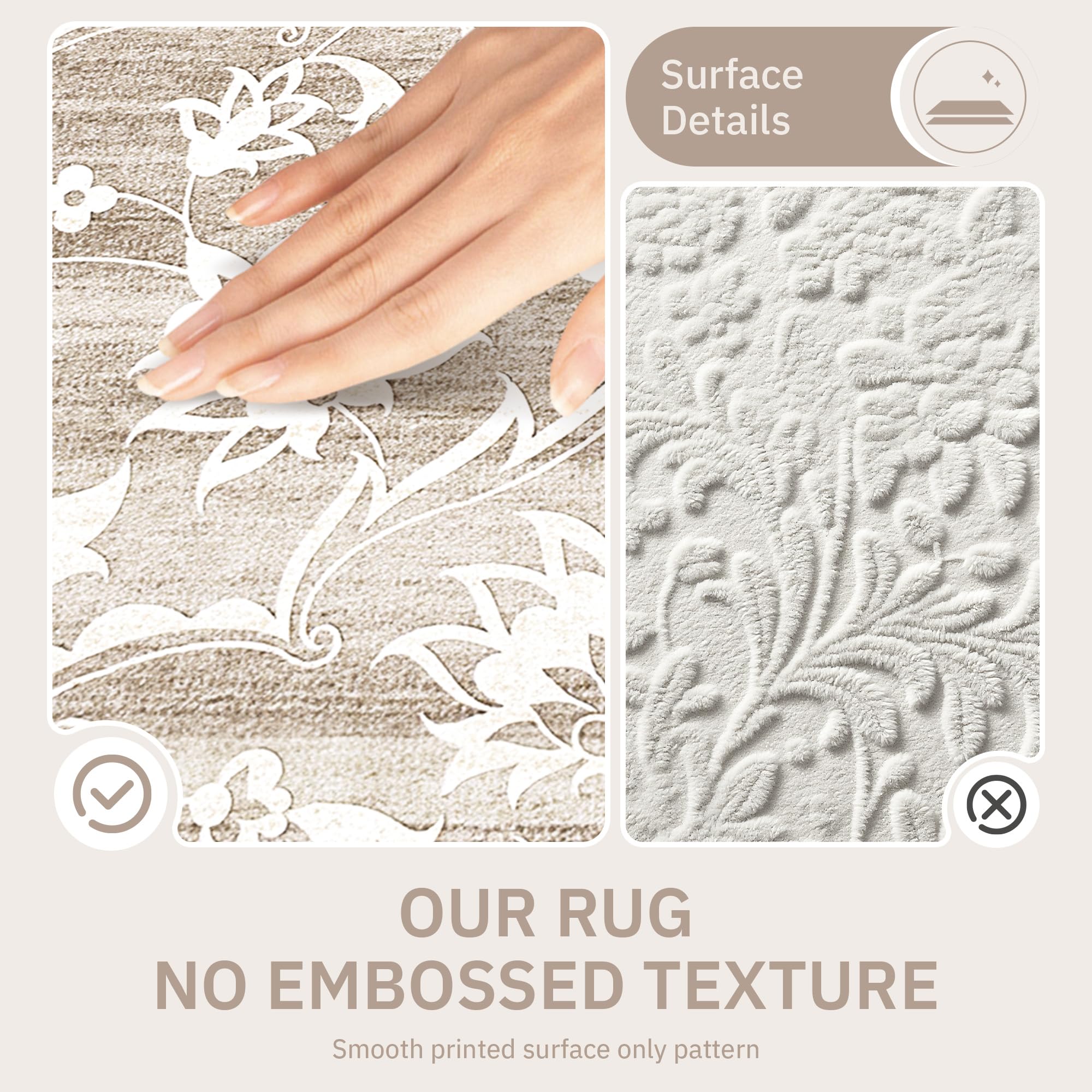 Soalmost non-slip backing keeps the rug securely in place on many floors.