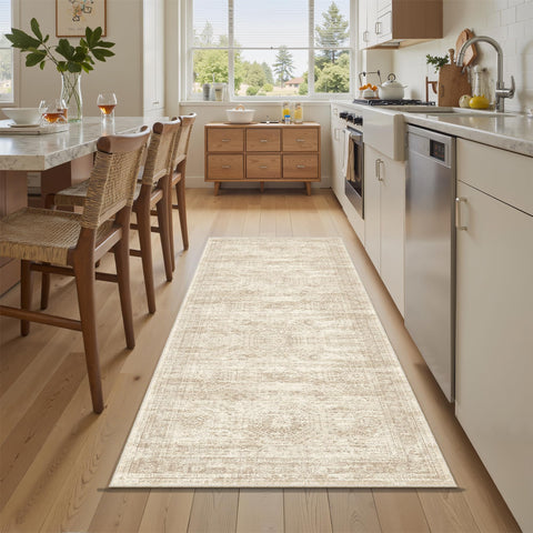 Soalmost 2x6 entryway rug showcases neutral tones for versatile styling.