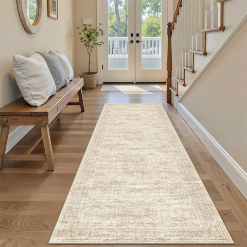 Soalmost Runner Rug 2x6 beige hexagon pattern for entryways with easy-care design.