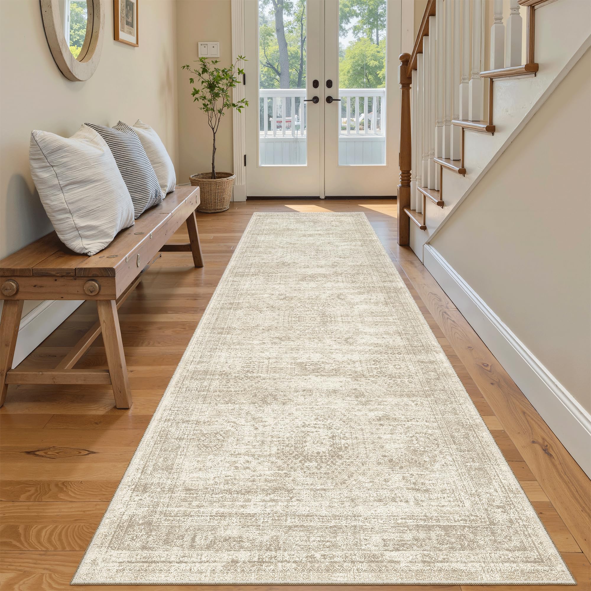 Soalmost runner rug beige for kitchen entryway 2-6x8 optimizes space and style.