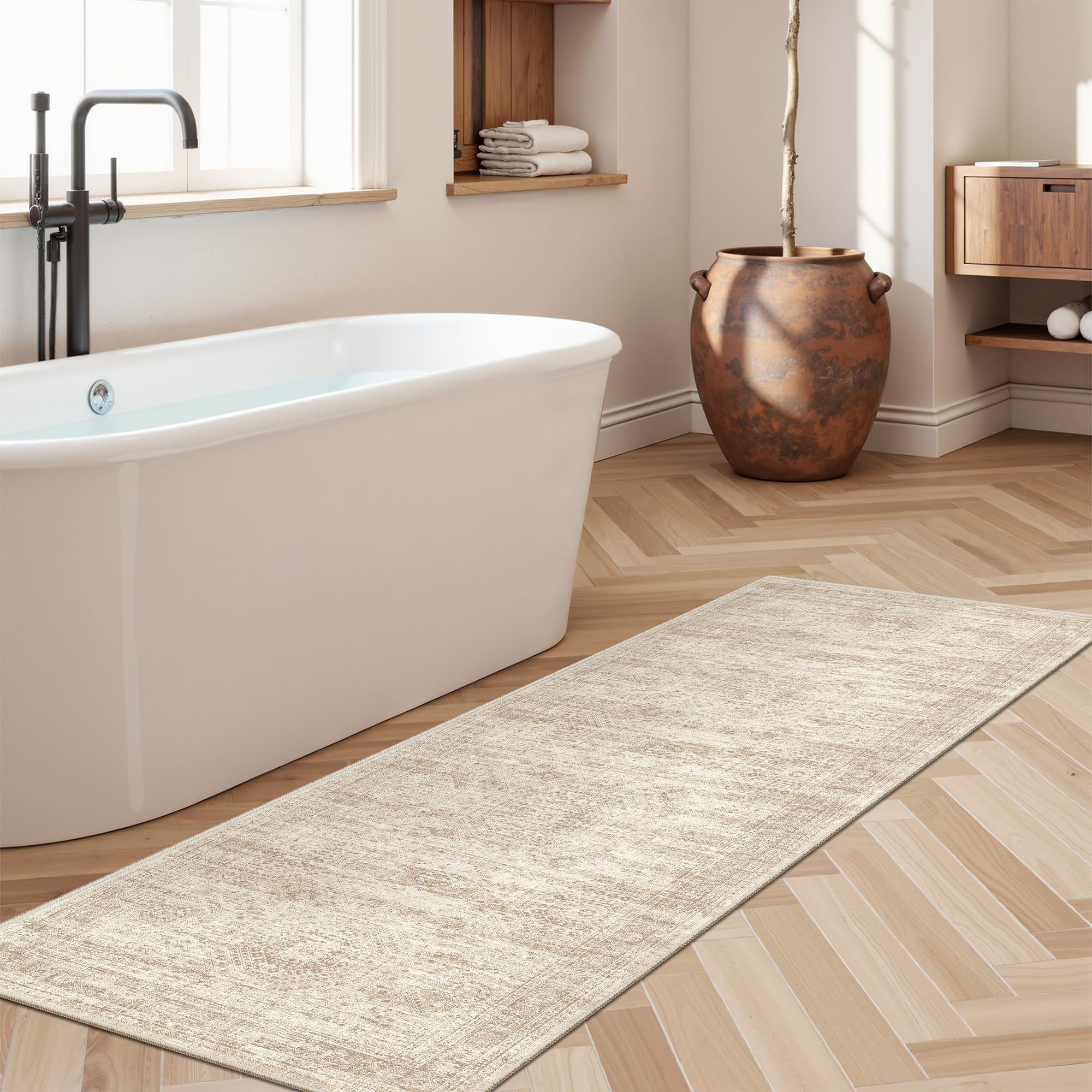 Soalmost non-slip back keeps kitchen rugs steady on smooth floors.