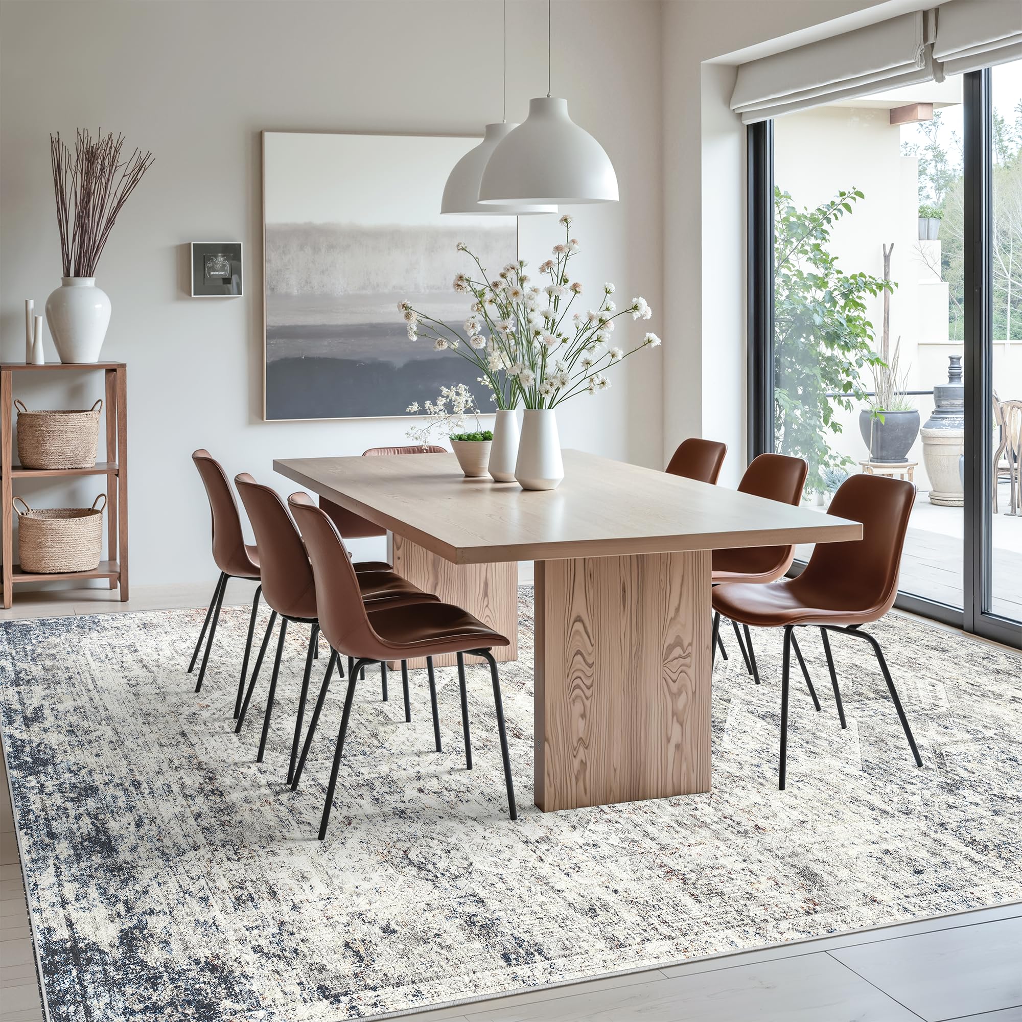 Soalmost vintage hexagon pattern rug adds timeless texture to interiors.