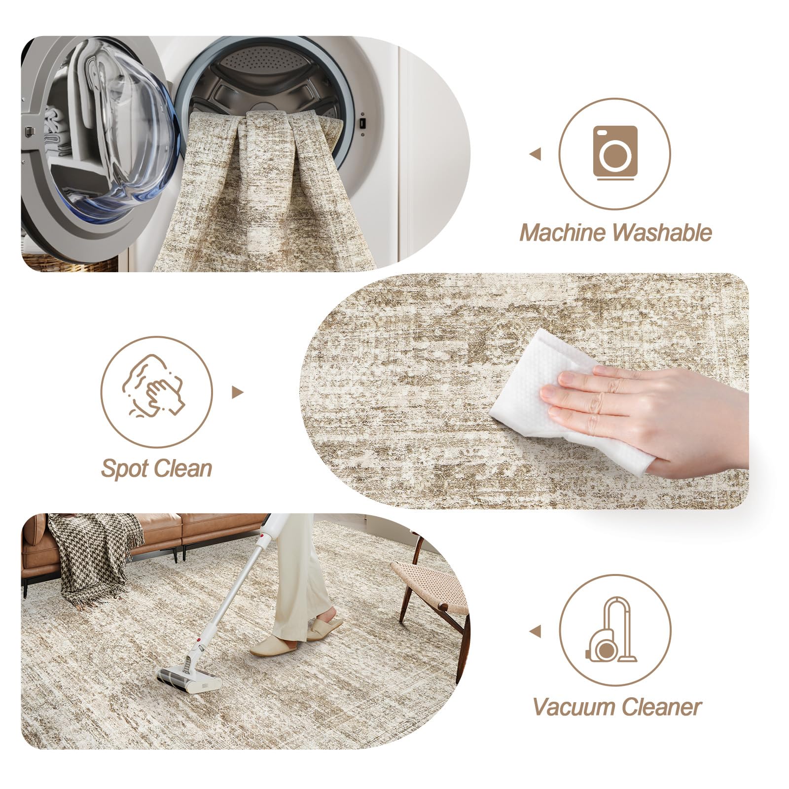 Soalmost Washable Area Rug 8x10 non-slip backing ensures stable placement