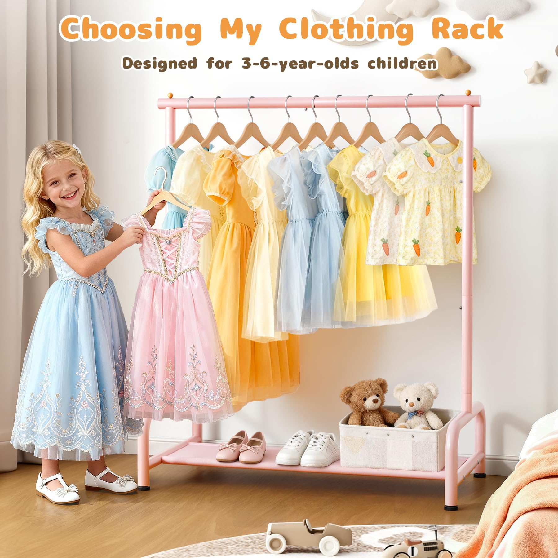 Soarine pink rack close-up showing bottom storage shelf