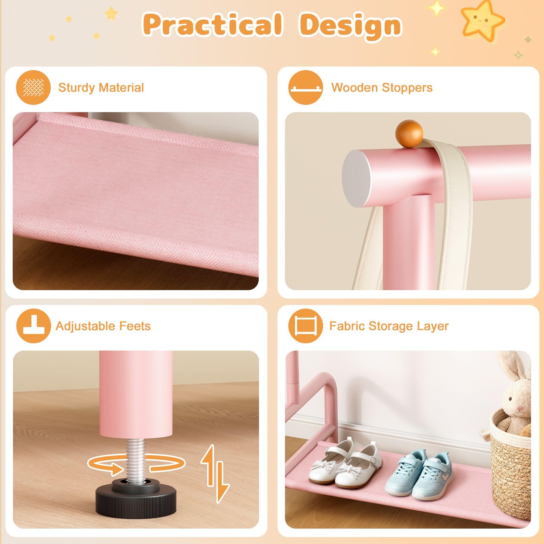 Soarine pink dress-up rack used for organizing costumes