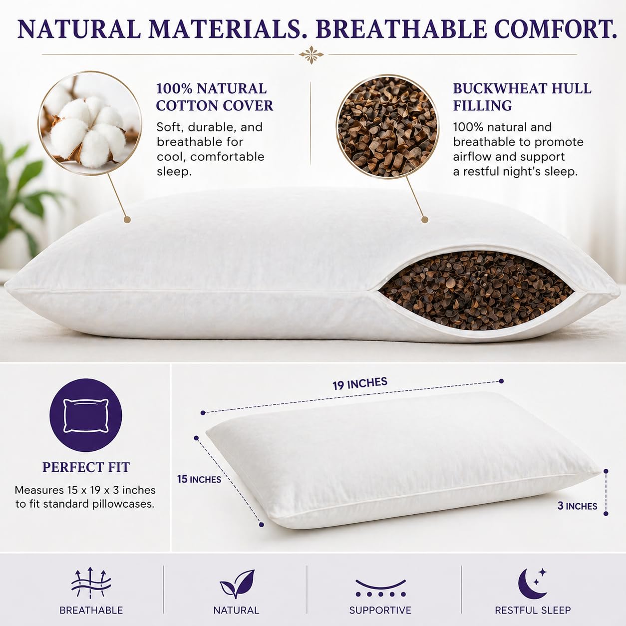 Sobakawa buckwheat pillow on bed with pillowcase, ready for restful nights