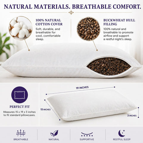Sobakawa buckwheat pillow on bed with pillowcase, ready for restful nights