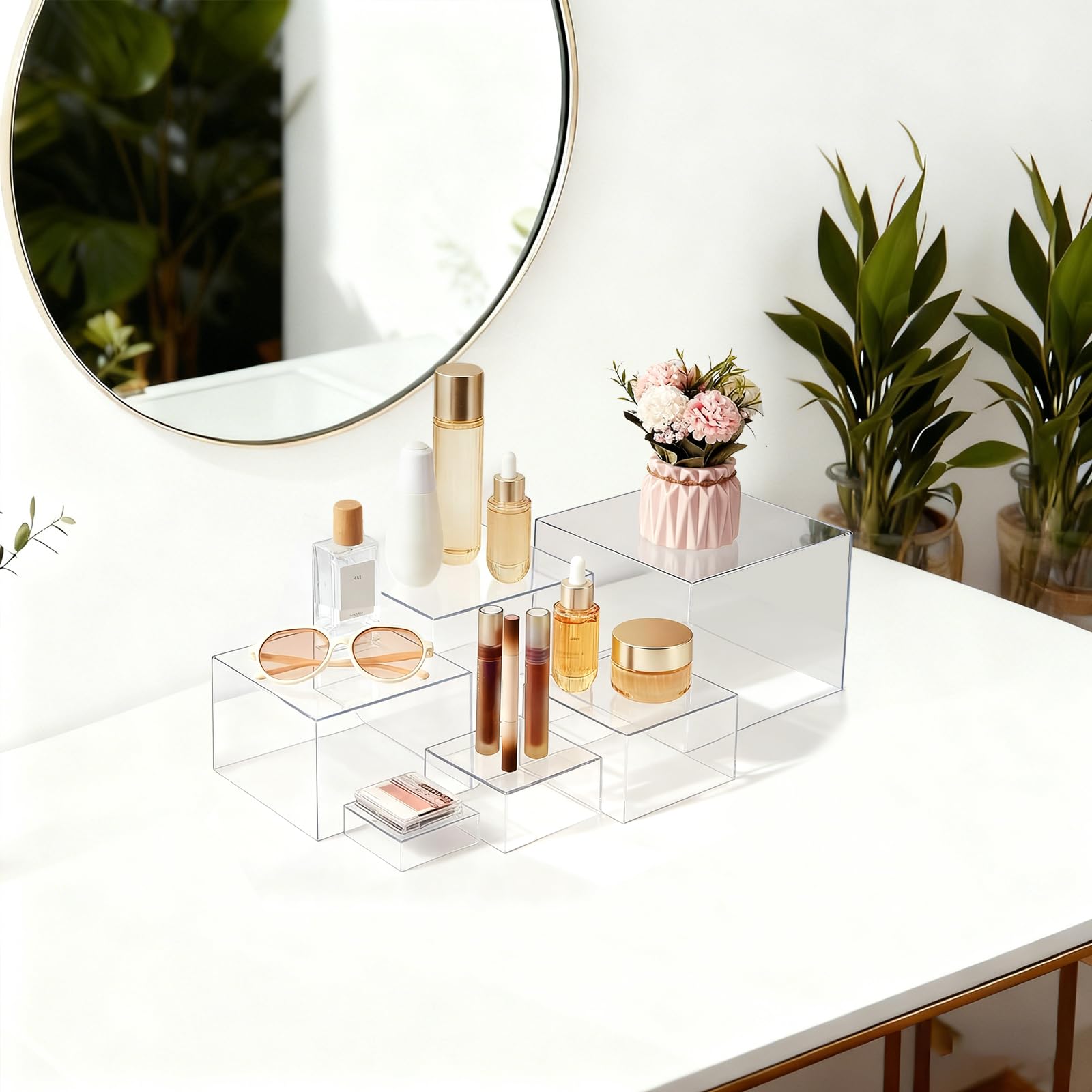 Socaens 4-inch risers compact display option for desserts and bites.