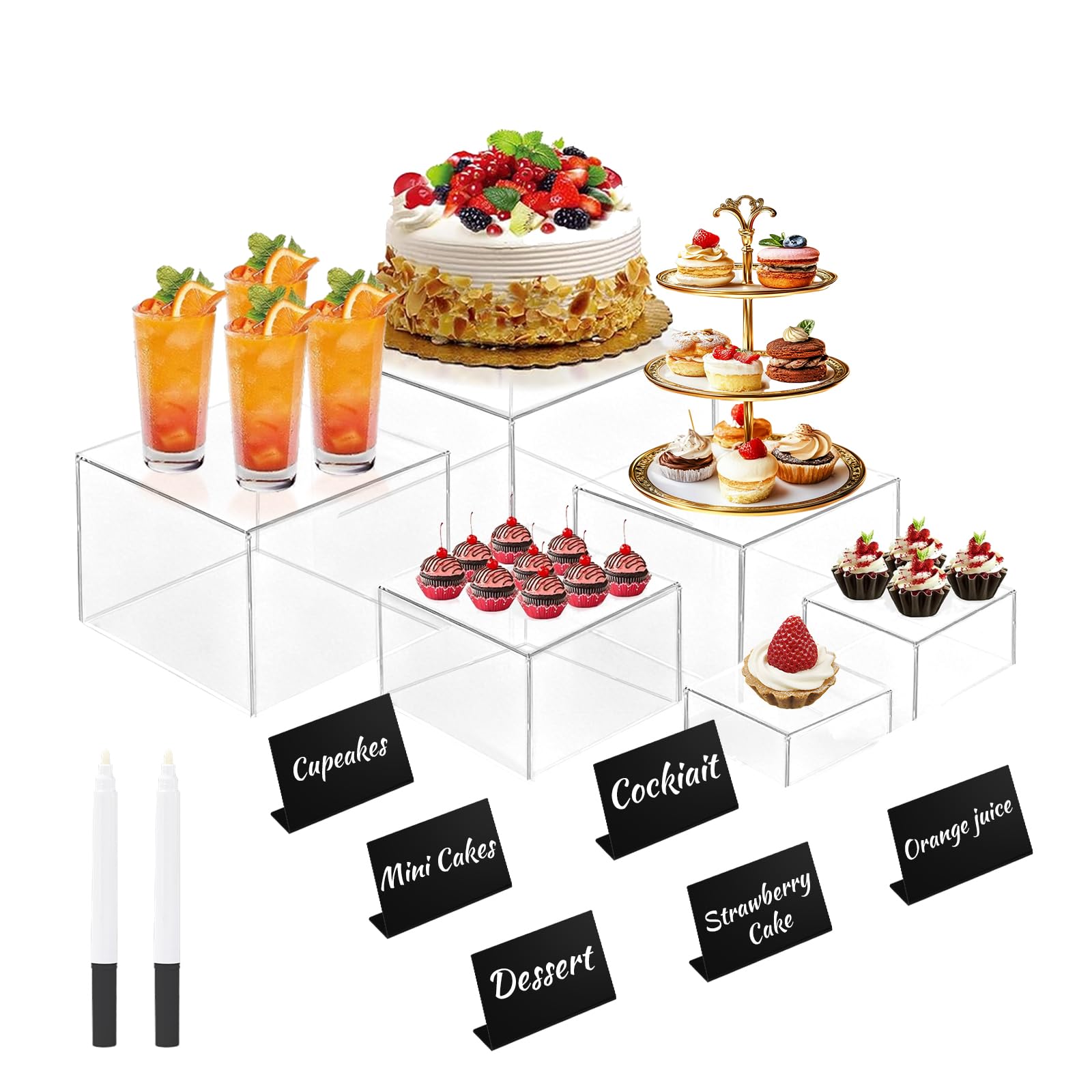 Socaens buffet risers 8-inch elevate cakes for a stunning dessert display.