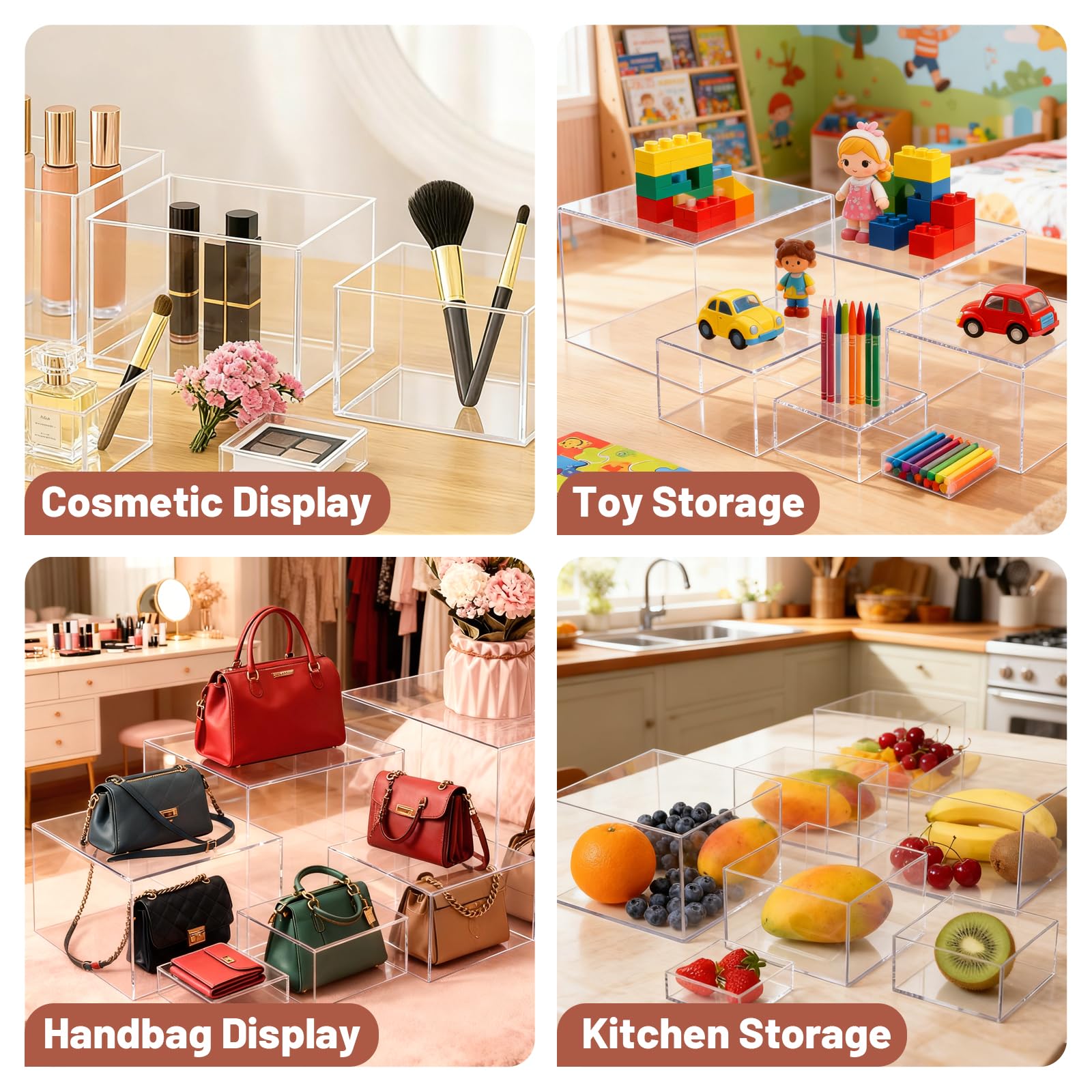 Socaens buffet risers kit includes signs and markers for clear labeling.