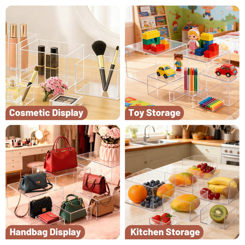 Socaens buffet risers kit includes signs and markers for clear labeling.
