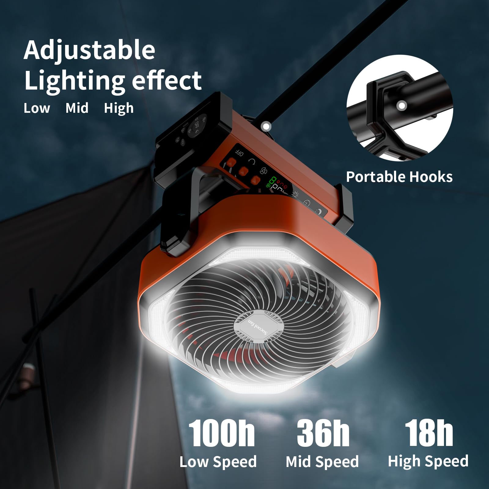 Socool camping fan 270 pivot directs airflow exactly where needed.