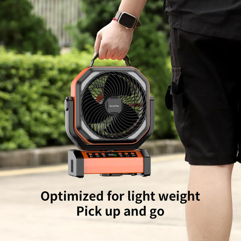 Socool camping fan 9-speed control enables precise cooling.