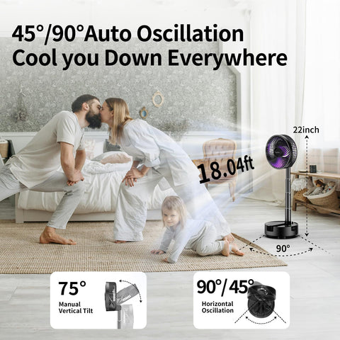 Socool fan 270-degree pivot with automatic oscillation for flexible airflow.