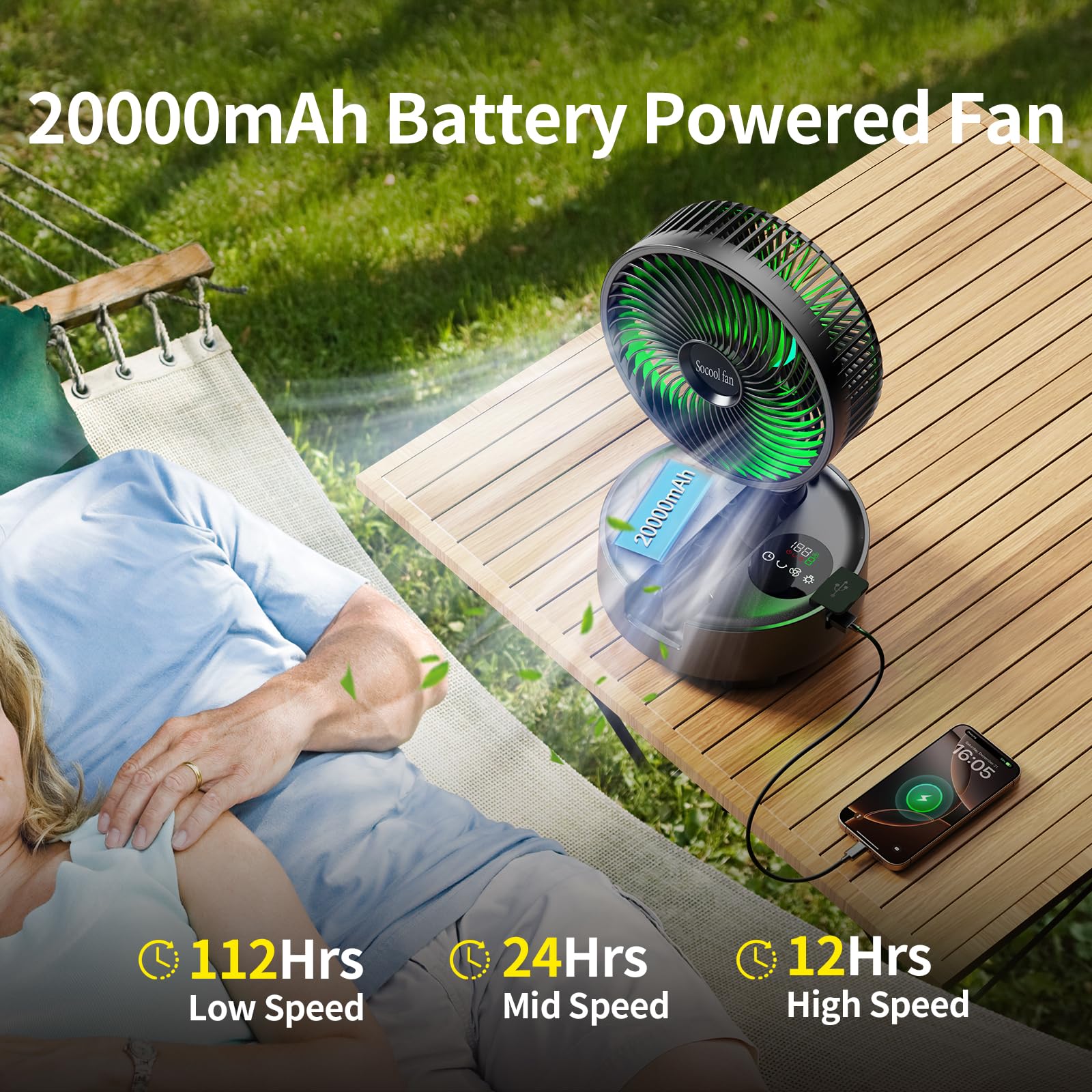 Socool fan 9-speed wind delivers custom comfort from breeze to strong.