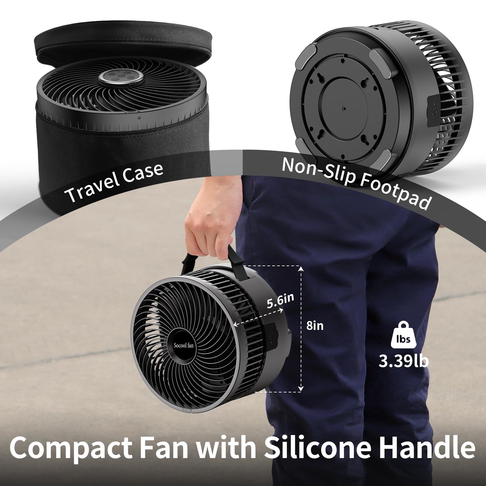 Socool fan LED light adds ambient visibility during use.