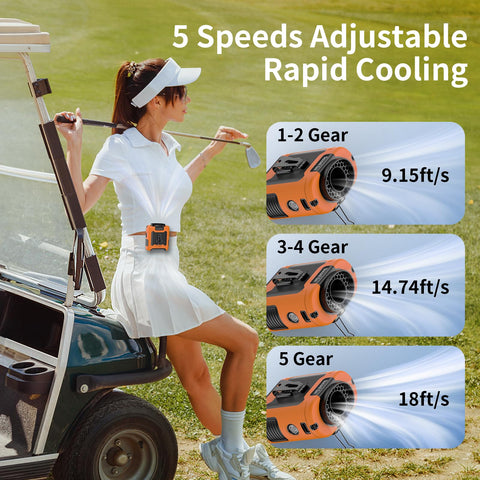 Socool personal fan neck lanyard orange for easy neck-worn cooling on the go.