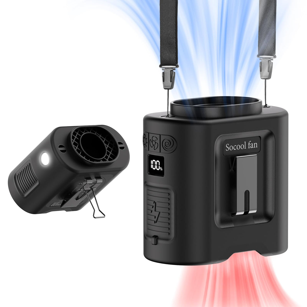 Socool waist fan clip-on-belt for hands-free cooling while working outdoors