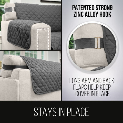 Sofa Shield patented strap design keeps the cover securely in place