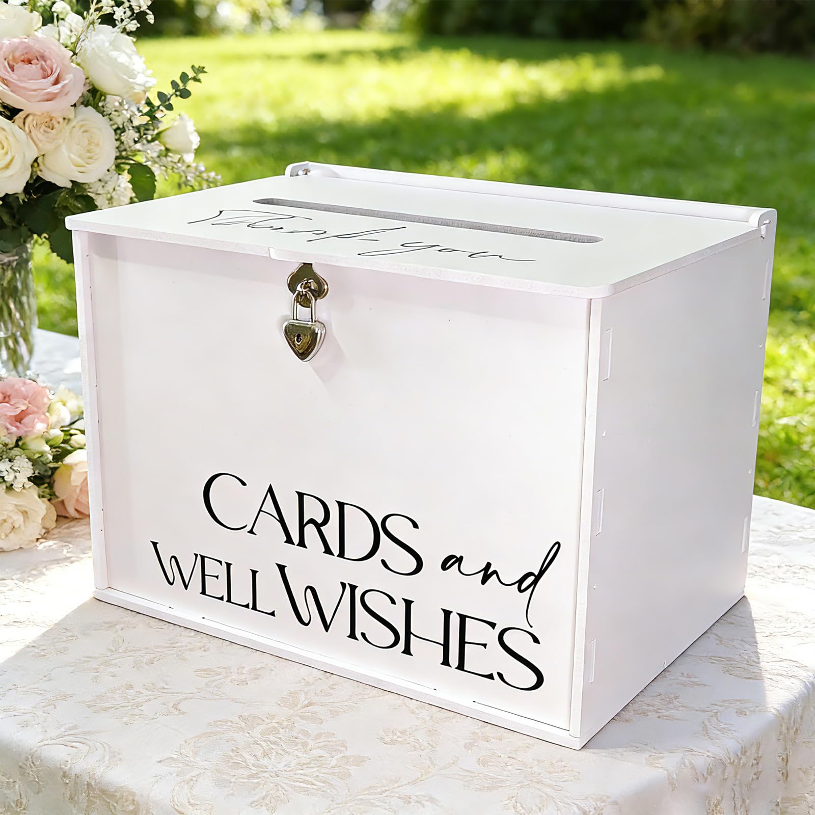 SOFARKKT large wedding card box with lock front view highlights secure, elegant reception decor