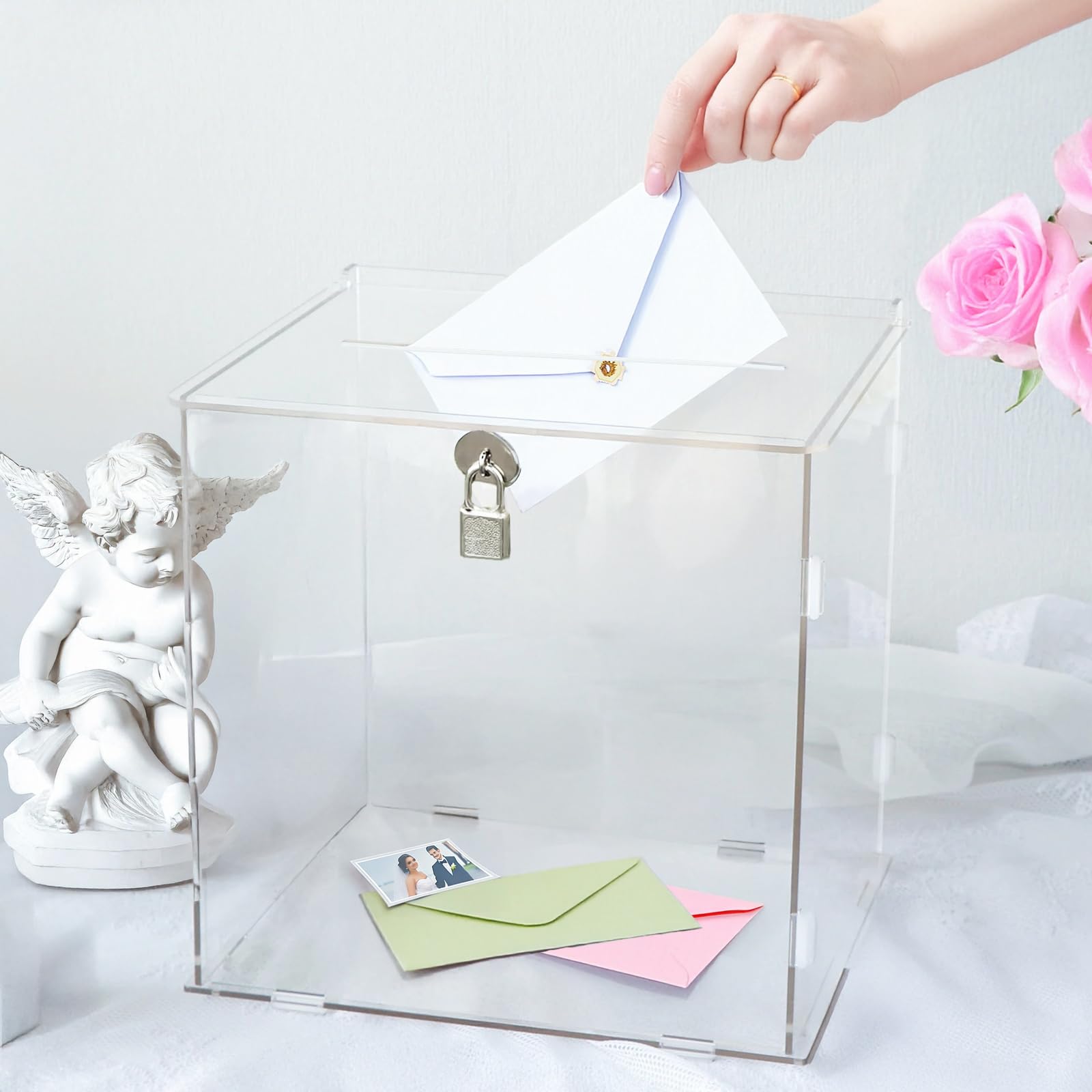 SOFARKKT pure clear acrylic card box with slot and lock for secure wedding cards
