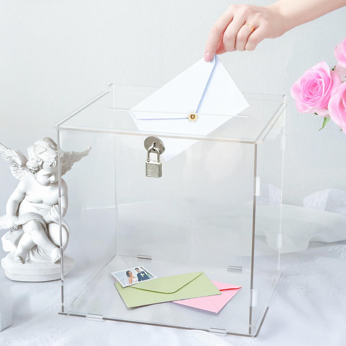 SOFARKKT pure clear acrylic card box with slot and lock for secure wedding cards
