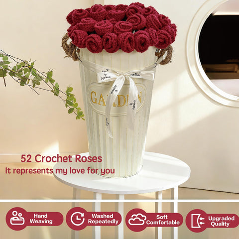 SoffMoiis crochet rose 3D design blanket with lifelike floral texture.