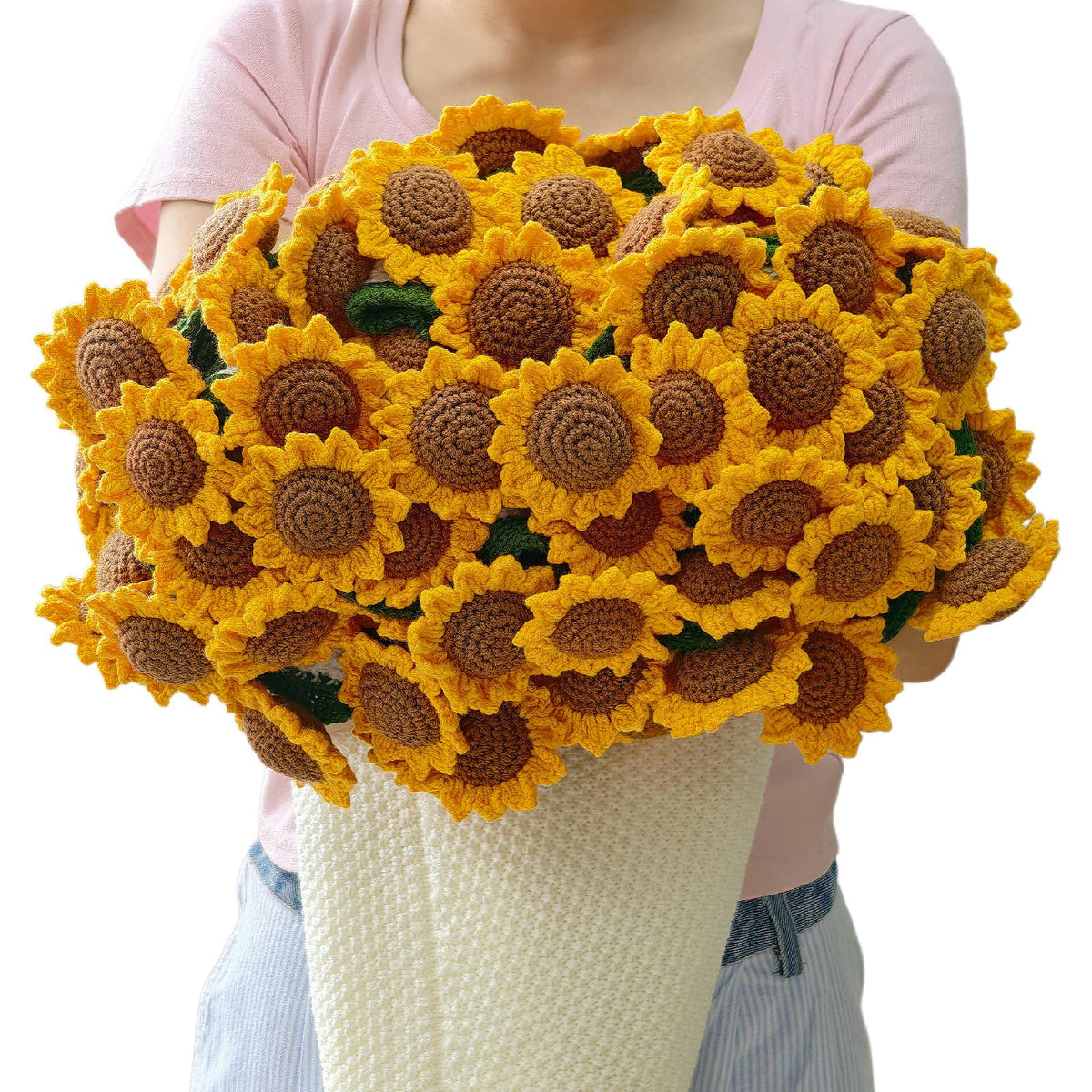 SoffMoiis crochet sunflower bouquet blanket 24 inch close-up texture for cozy evenings