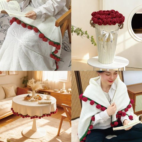 SoffMoiis pink rose round blanket adds gentle warmth to spaces.