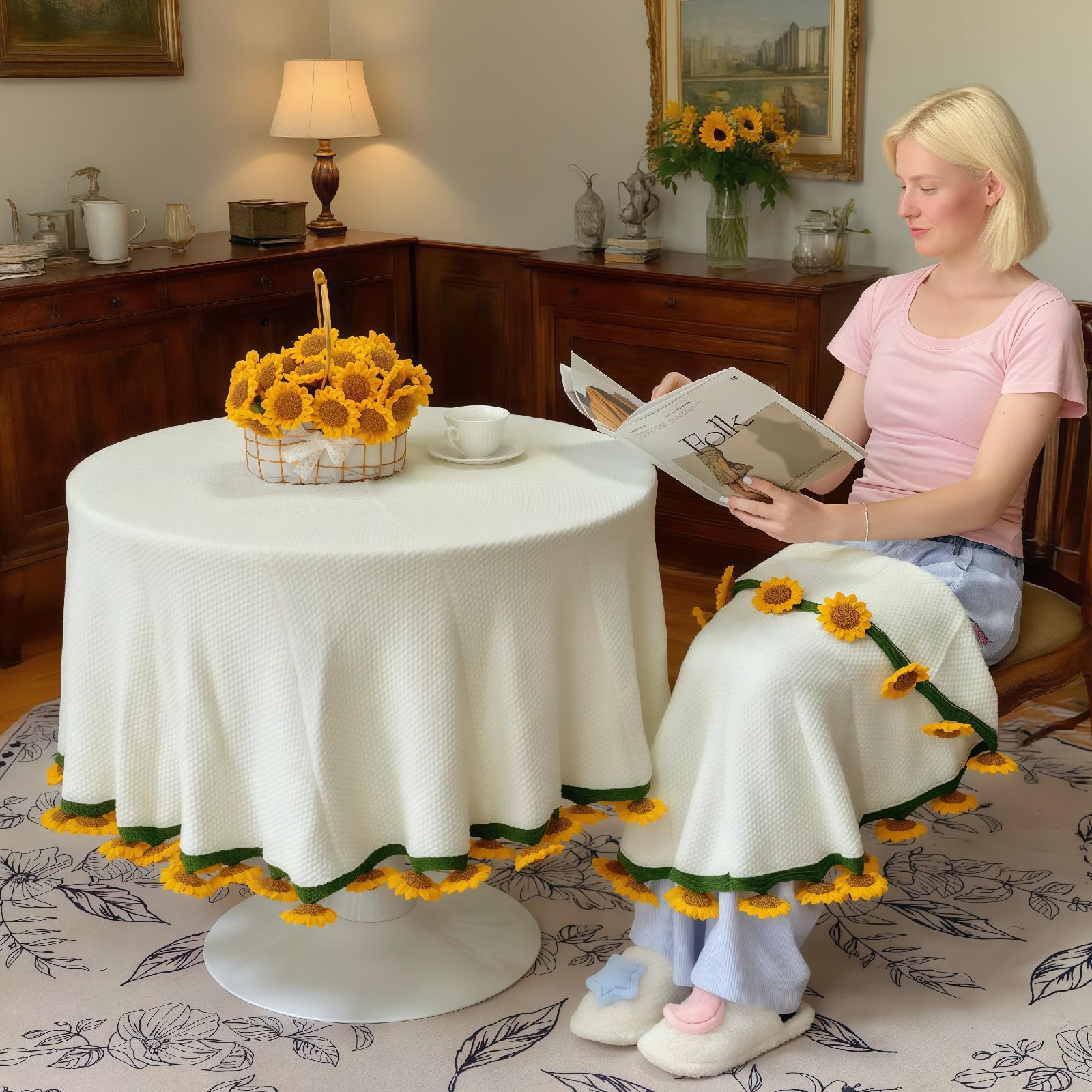 SoffMoiis round 40-inch sunflower blanket provides warm, inviting seating