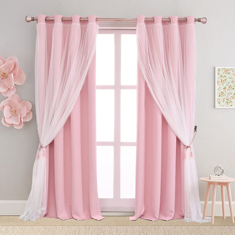SOFJAGETQ pink blackout curtains front view for a soft, private bedroom ambiance.